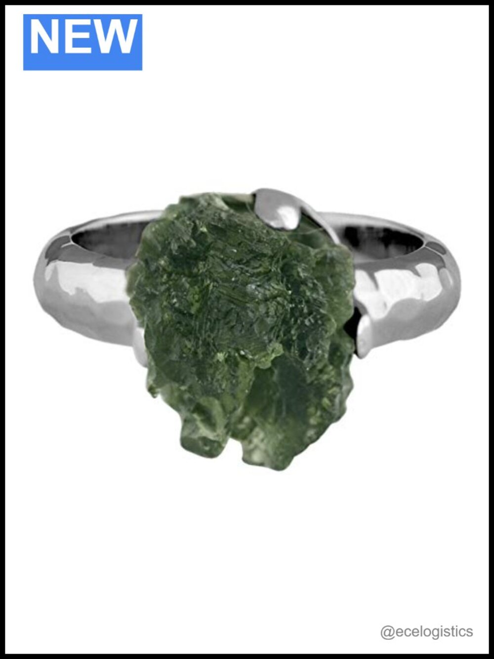 Sterling Silver 4-6 Carat Genuine Moldavite Statement Ring